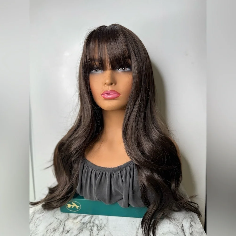 20 Inch Wig  Brown Loose Wavy Wig With Bangs | Ultra Natural Look |